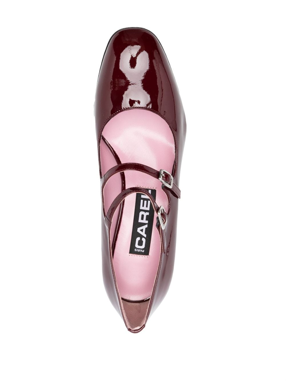 CAREL PARIS Square Toe Patent Leather Pumps with Side Buckle Fastening - 65MM Block Heel
