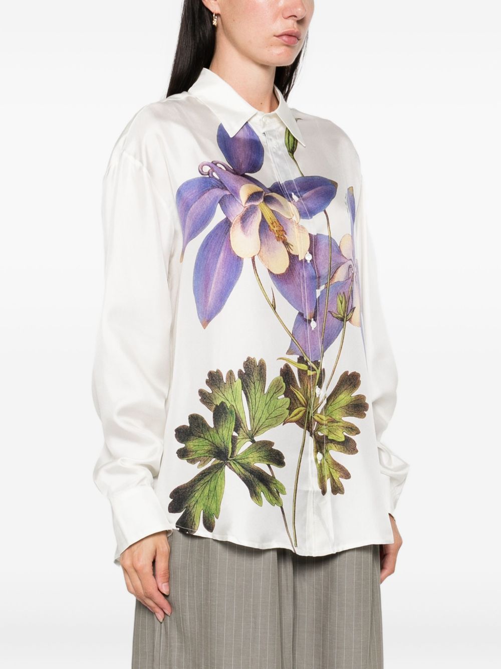 PIERRE LOUIS MASCIA Floral Print Silk Shirt with Long Sleeves