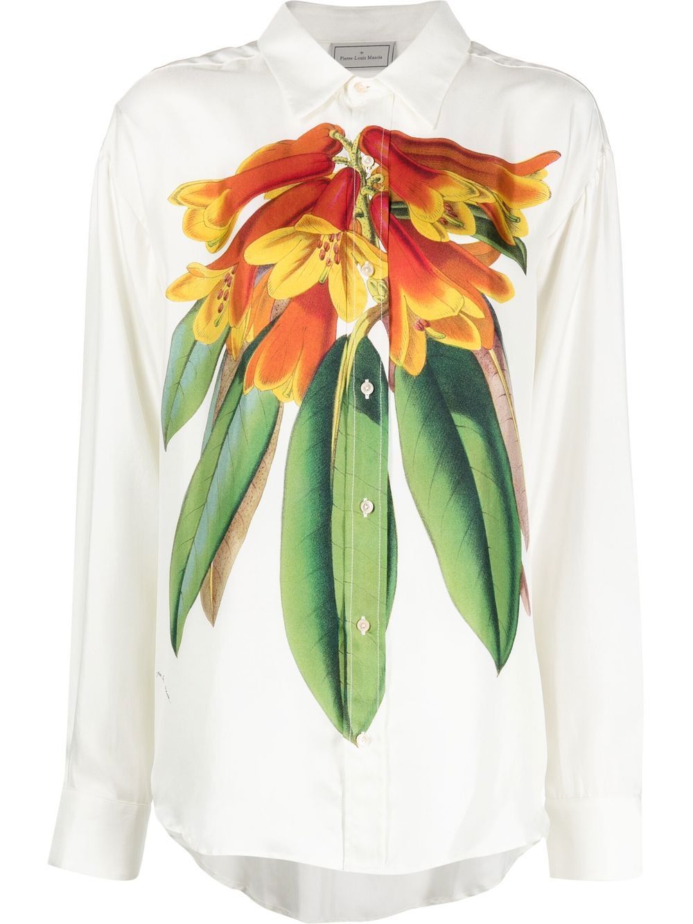 PIERRE LOUIS MASCIA Silk Floral Print Blouse with Classic Collar