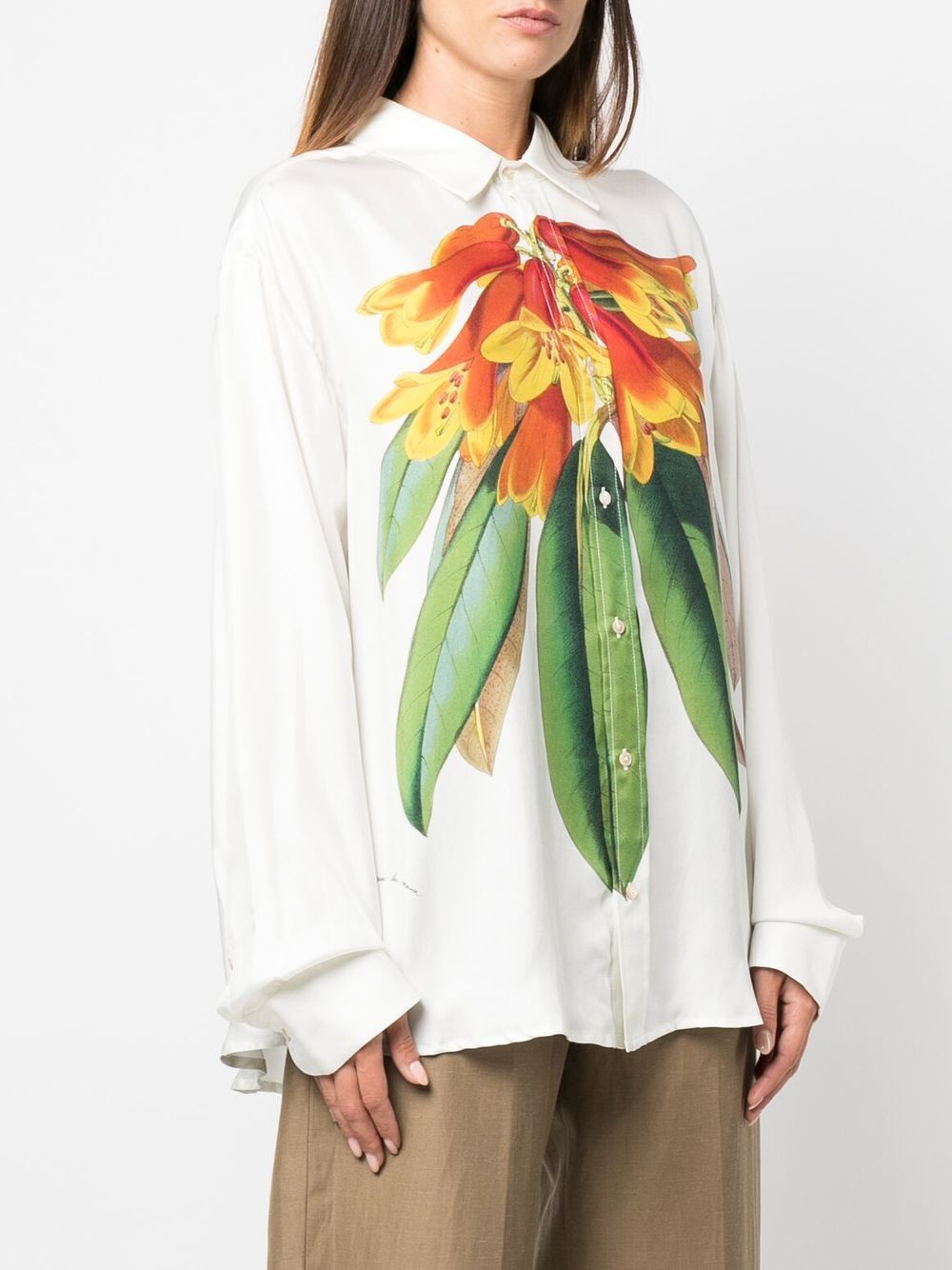 PIERRE LOUIS MASCIA Silk Floral Print Blouse with Classic Collar