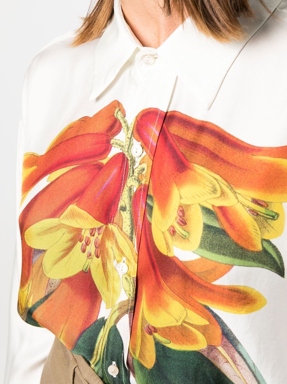 PIERRE LOUIS MASCIA Silk Floral Print Blouse with Classic Collar