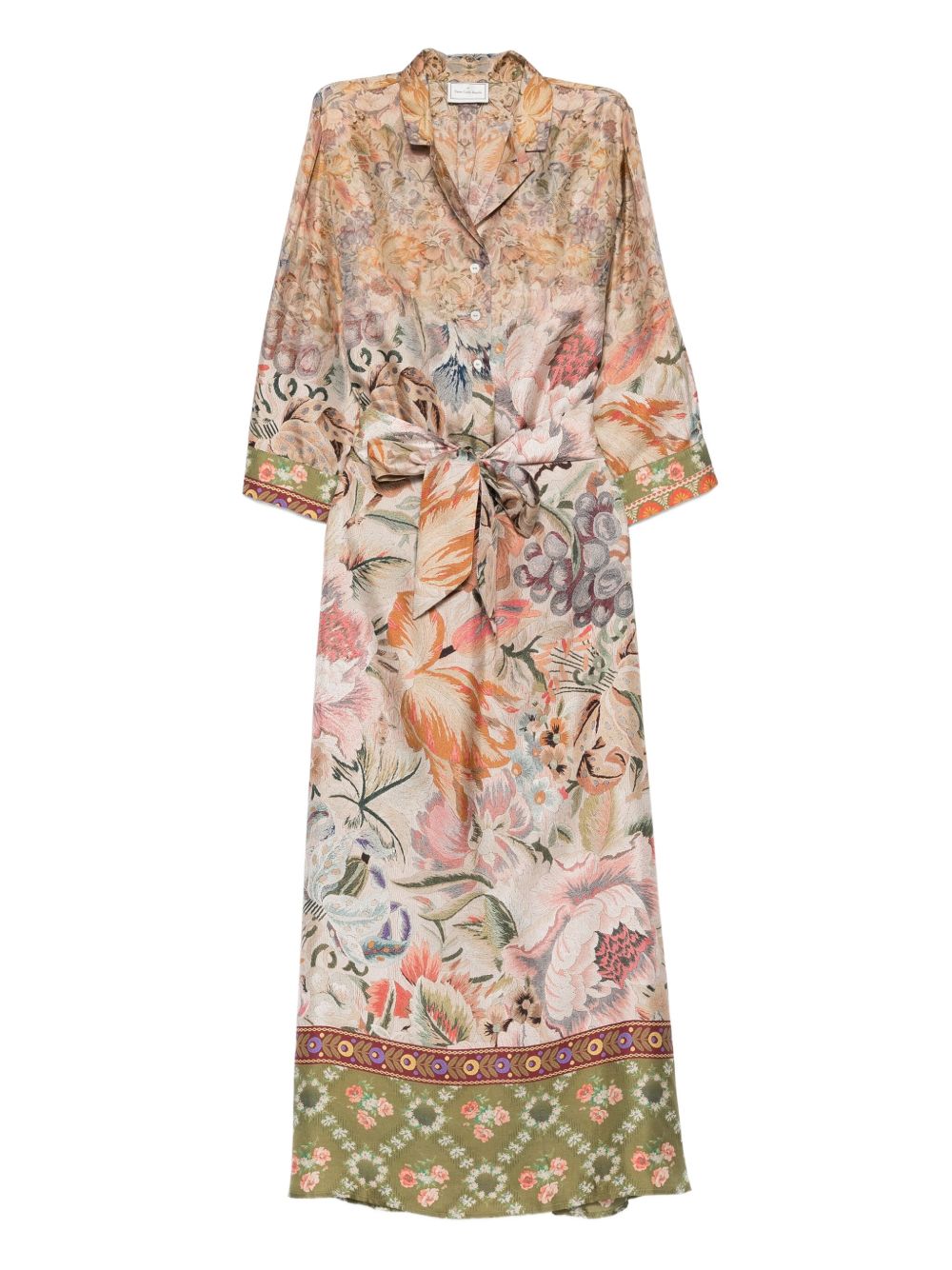 PIERRE LOUIS MASCIA Printed Silk Long Dress with Belted Waist for Women - FW25