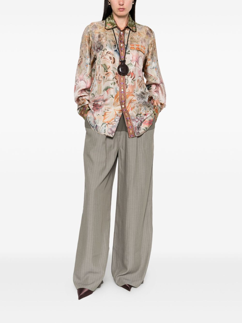PIERRE LOUIS MASCIA Printed Silk Long Sleeve Shirt