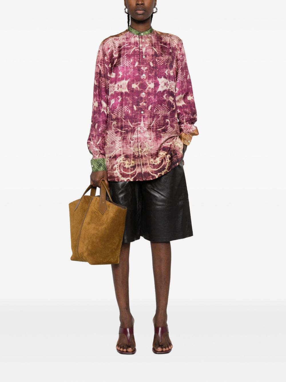 PIERRE LOUIS MASCIA Printed Silk Shirt with Mandarin Collar