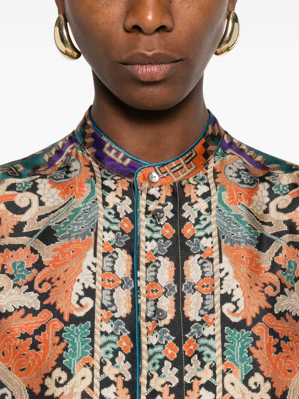 PIERRE LOUIS MASCIA Printed Silk Shirt with Mandarin Collar for Women
