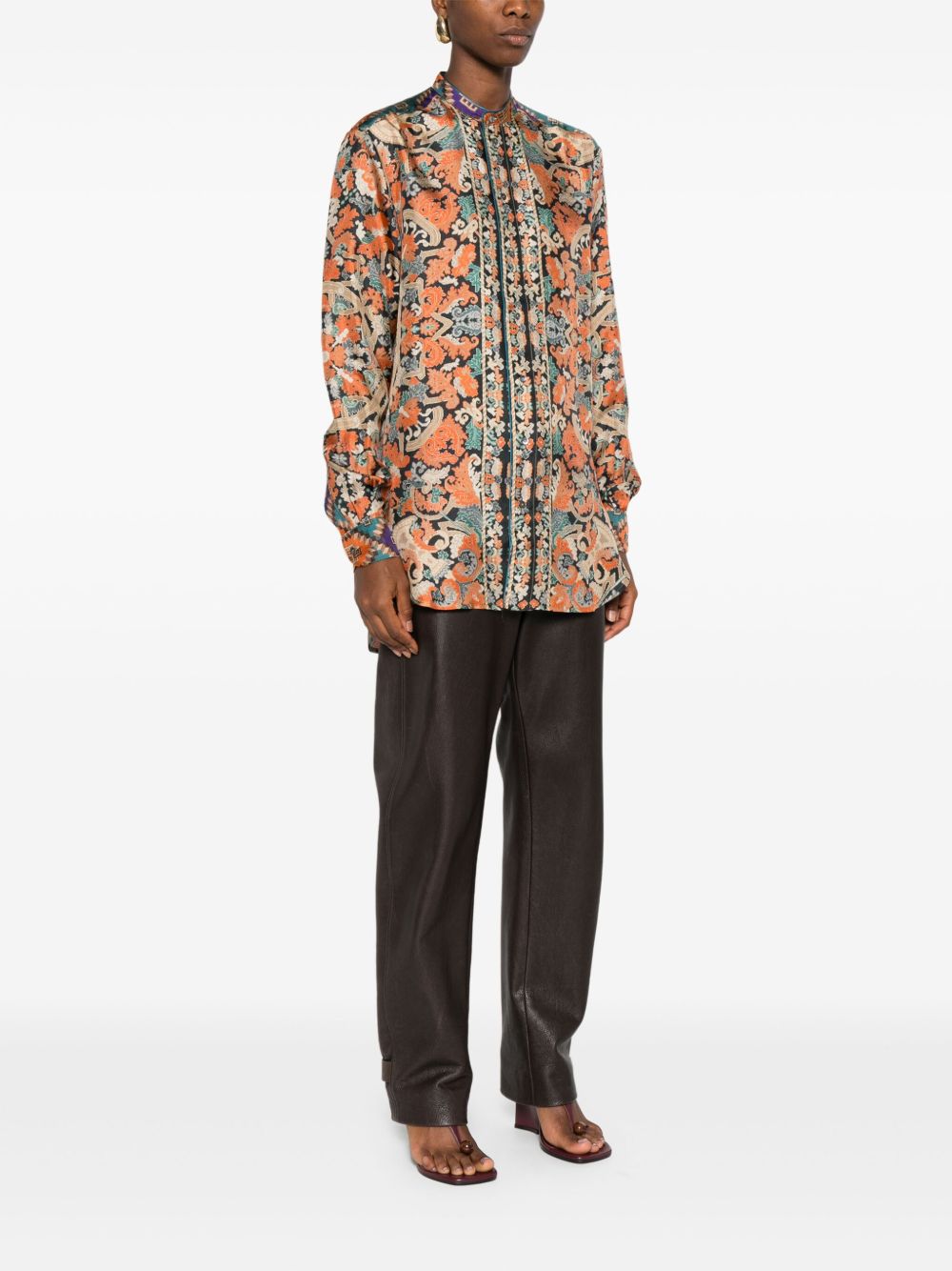 PIERRE LOUIS MASCIA Printed Silk Shirt with Mandarin Collar for Women