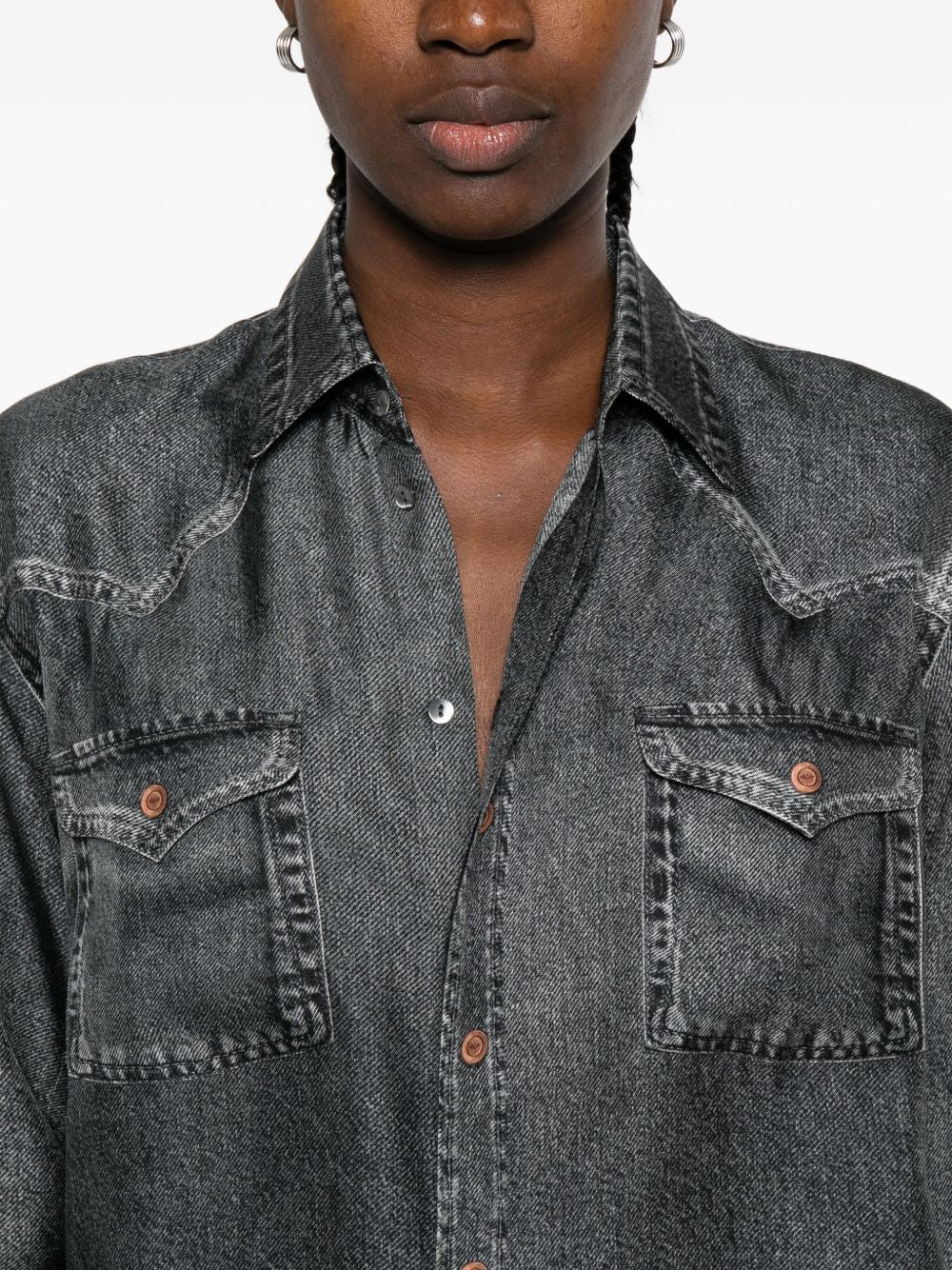 PIERRE LOUIS MASCIA Denim Print Silk Shirt