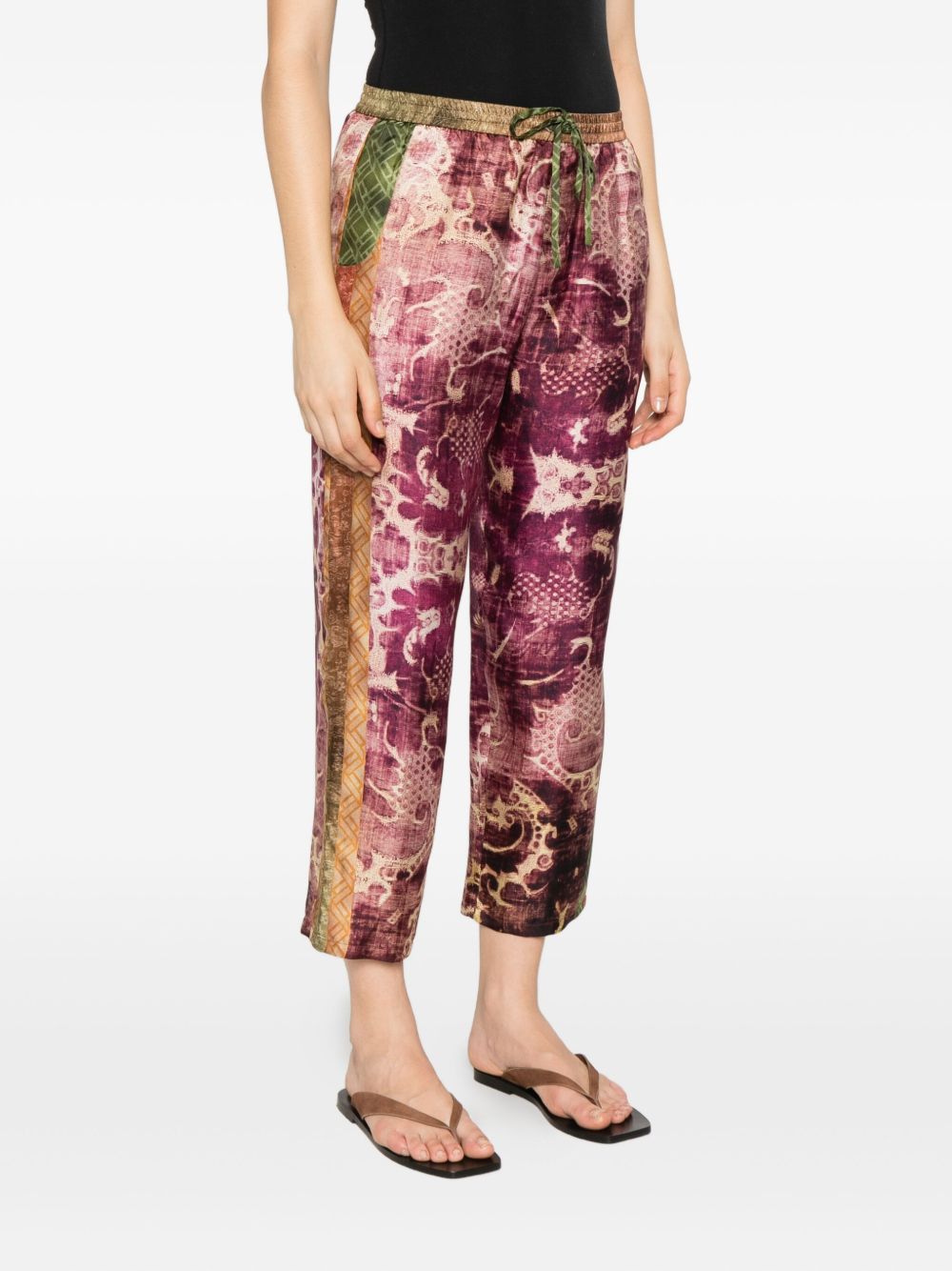 PIERRE LOUIS MASCIA Cropped Silk Trousers with Drawstring Fastening