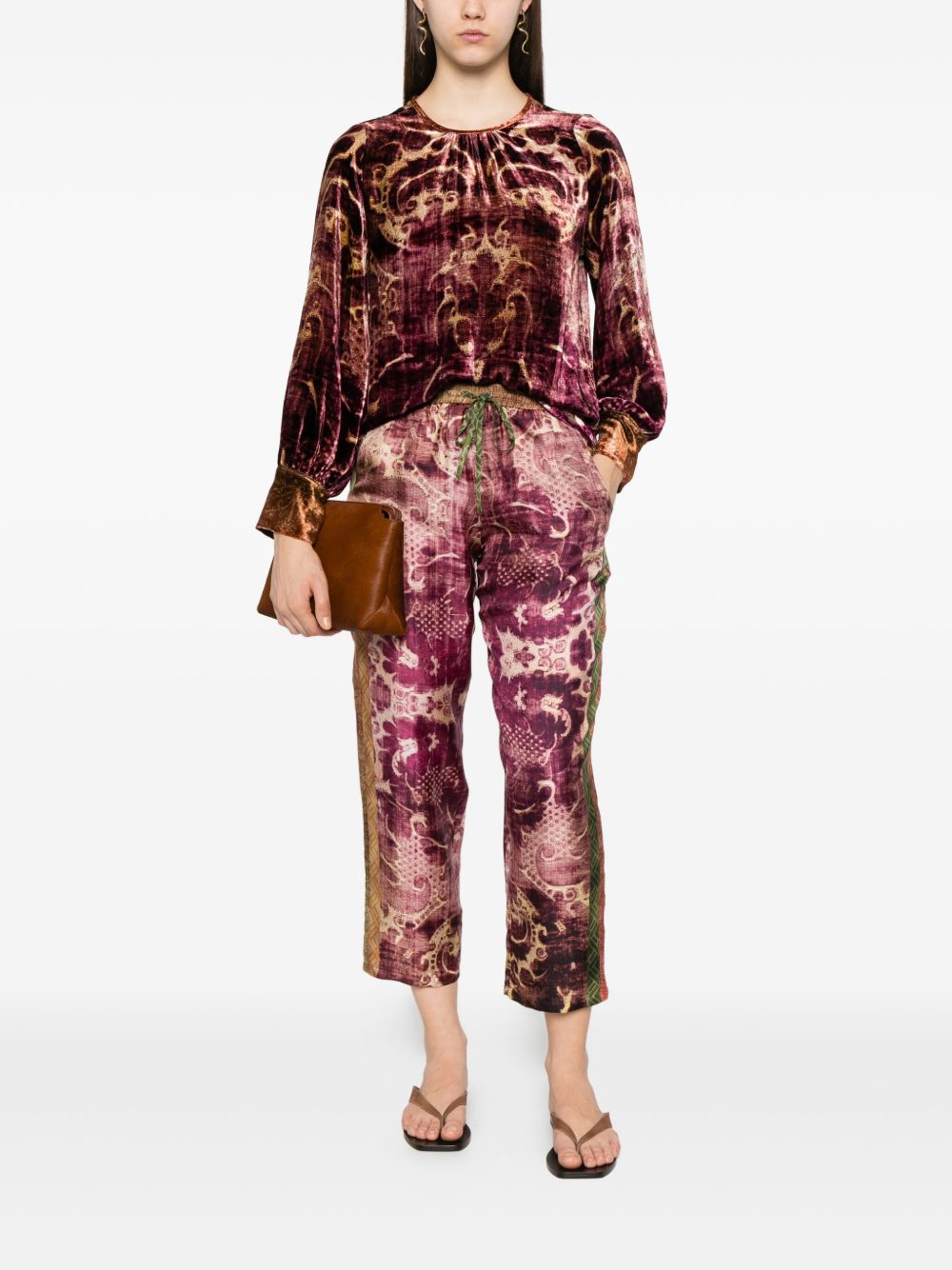 PIERRE LOUIS MASCIA Cropped Silk Trousers with Drawstring Fastening