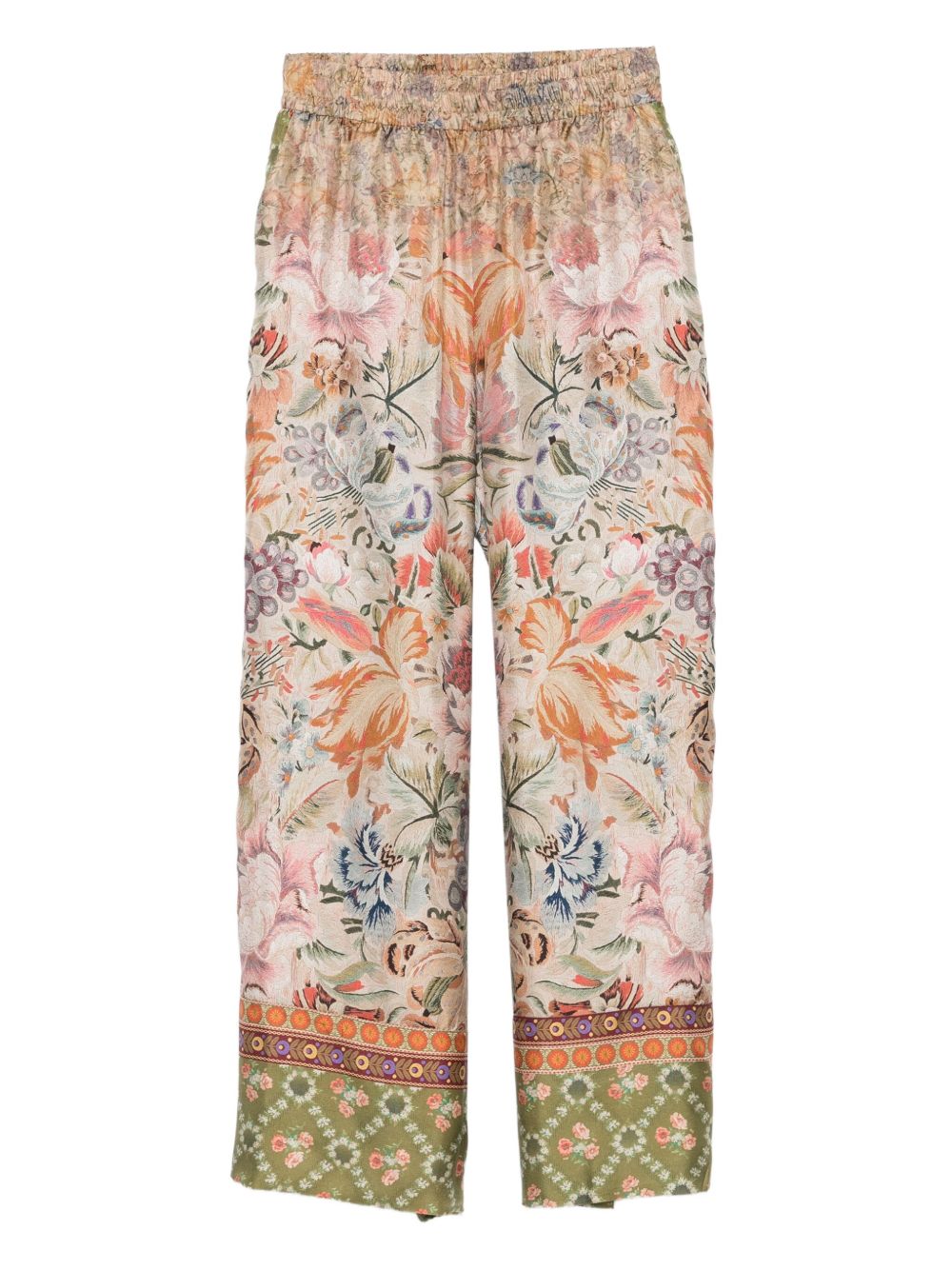 PIERRE LOUIS MASCIA Floral Printed Silk Trousers with Elasticated Waistband