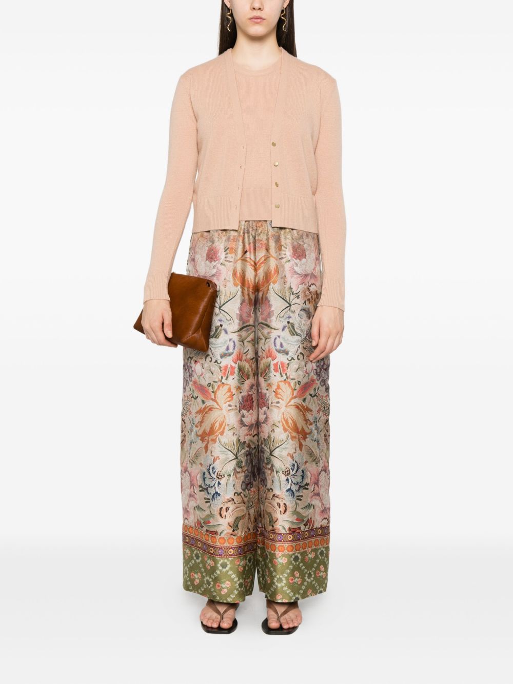 PIERRE LOUIS MASCIA Floral Printed Silk Trousers with Elasticated Waistband