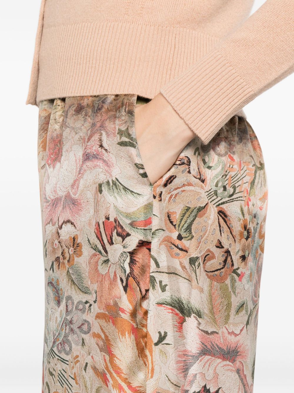 PIERRE LOUIS MASCIA Floral Printed Silk Trousers with Elasticated Waistband