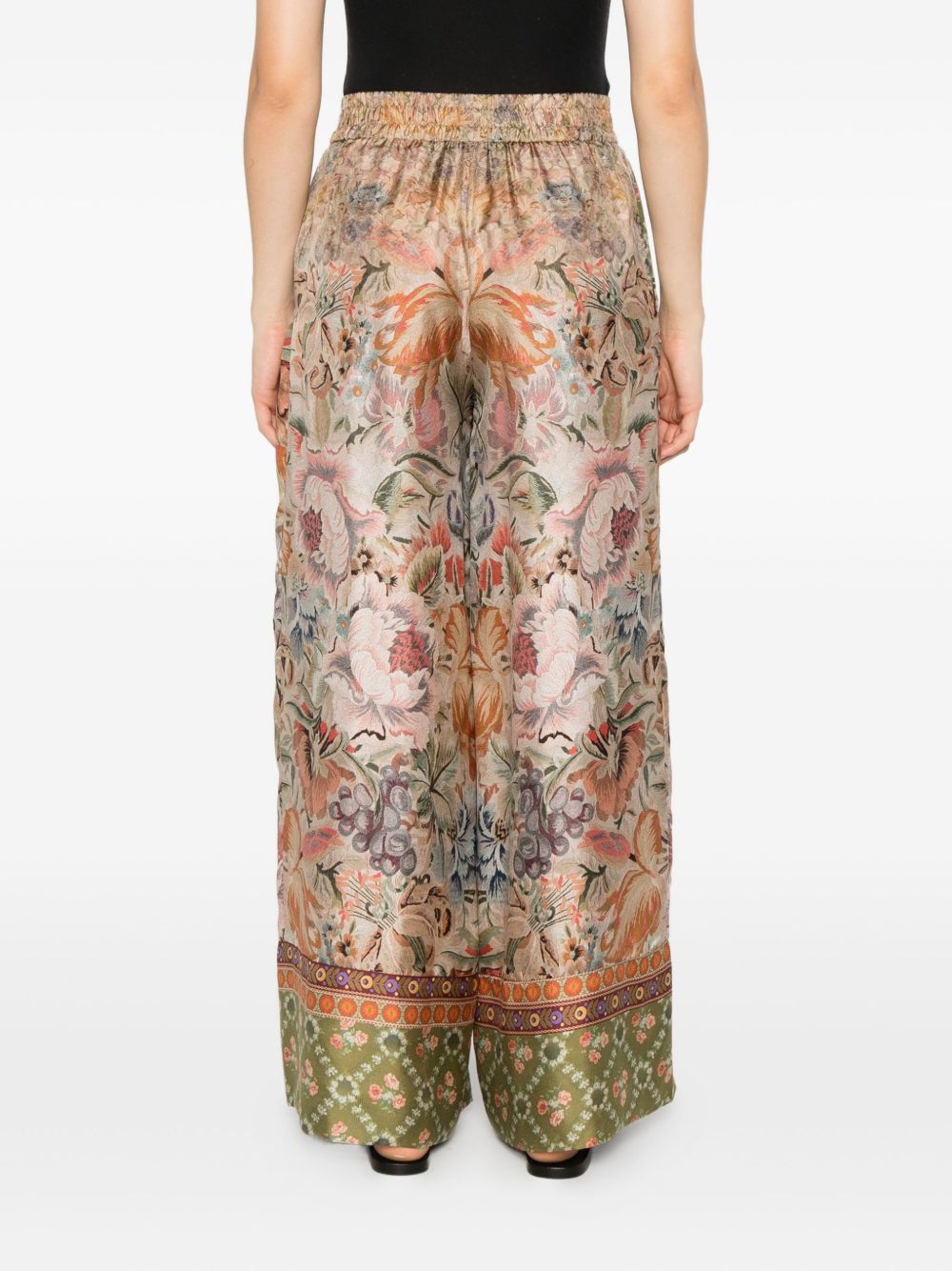 PIERRE LOUIS MASCIA Floral Printed Silk Trousers with Elasticated Waistband