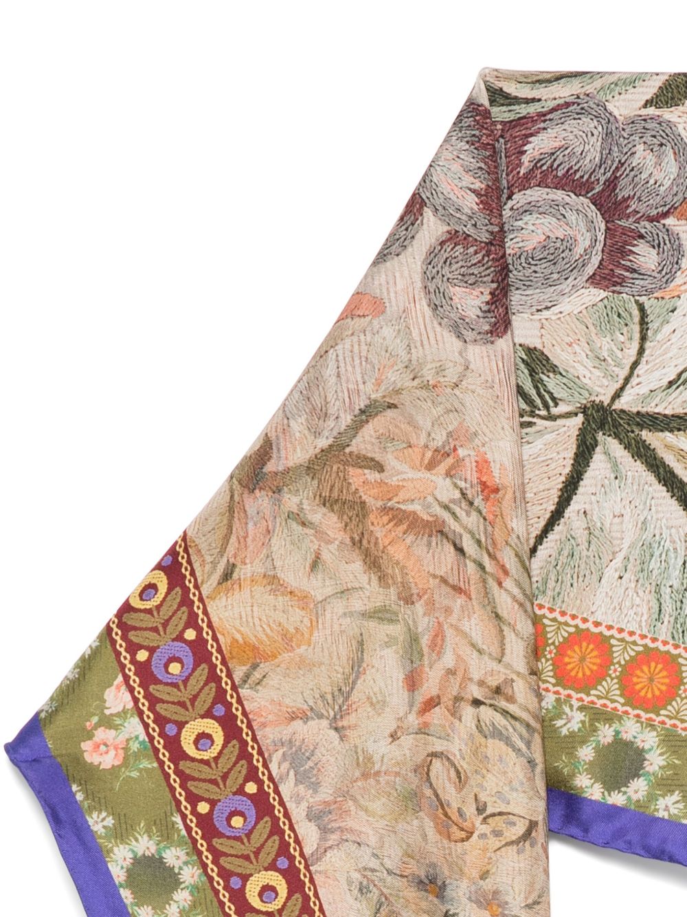 PIERRE LOUIS MASCIA Floral Print Silk Foulard with Contrasting Border - 120x65cm