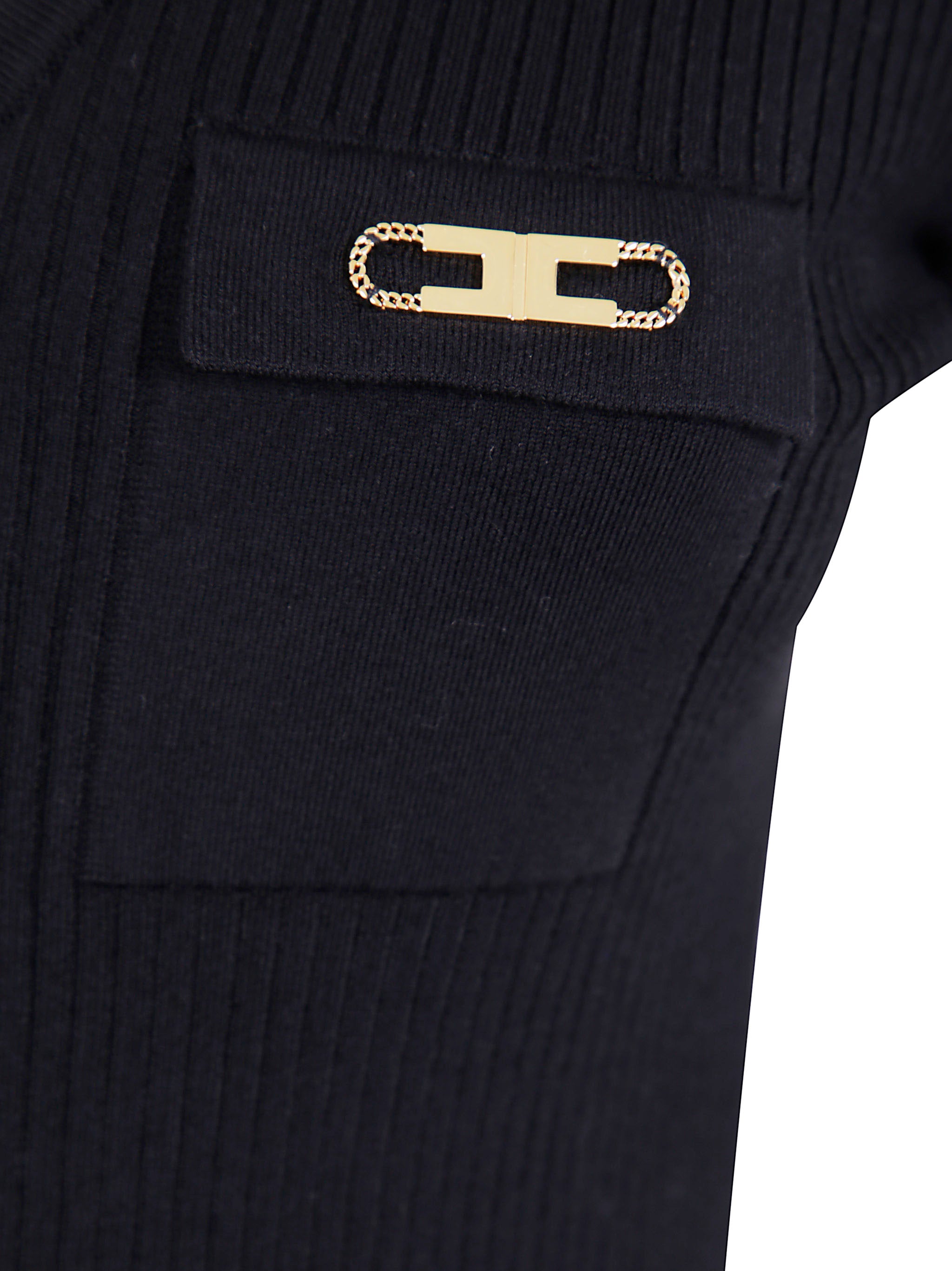 ELISABETTA FRANCHI Fitted Ribbed Midi Dress with Pocket