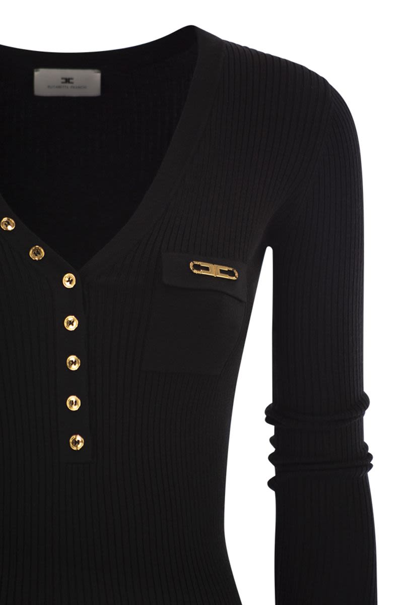 ELISABETTA FRANCHI Fitted Ribbed Midi Dress with Pocket