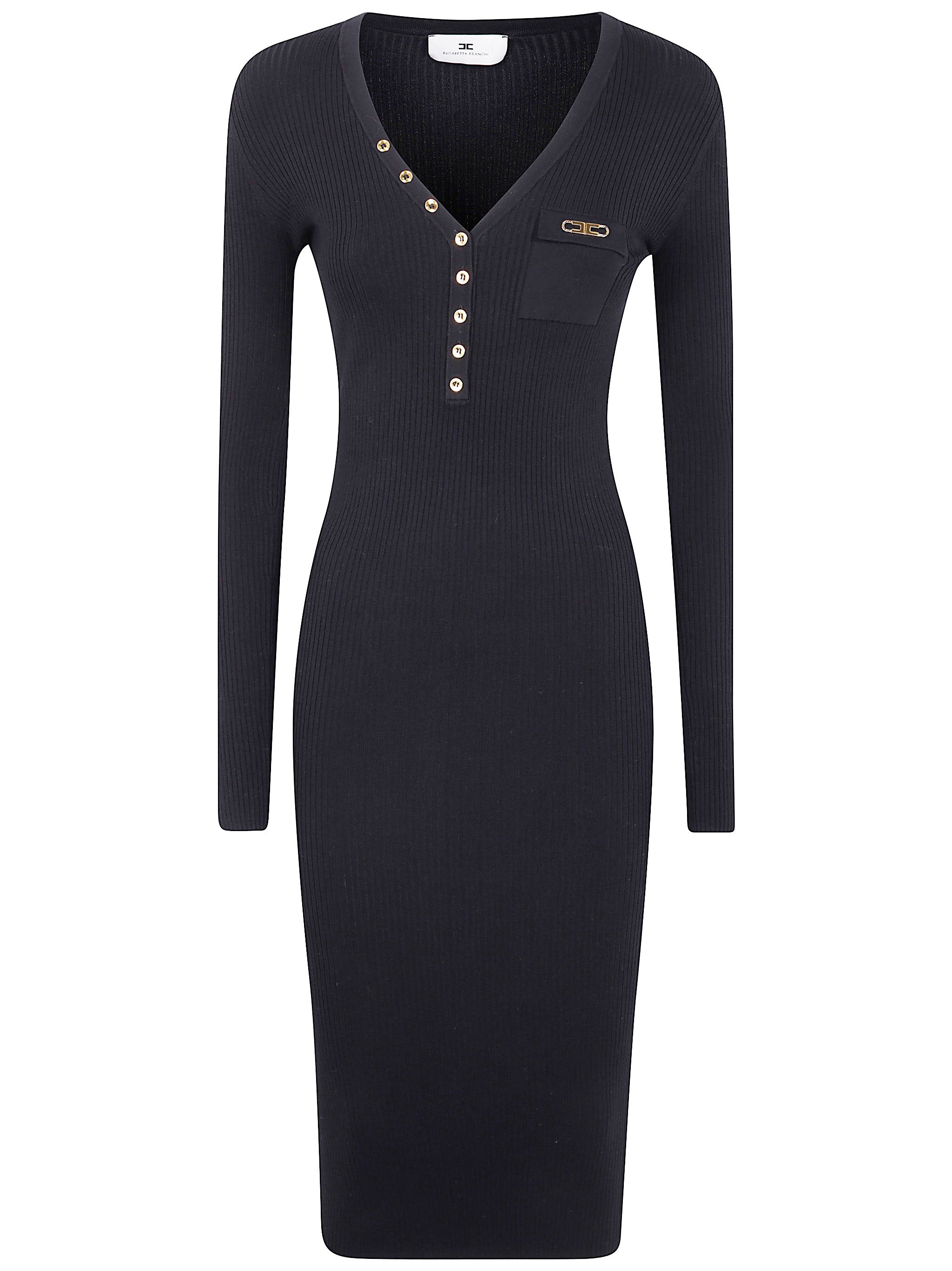 ELISABETTA FRANCHI Fitted Ribbed Midi Dress with Pocket