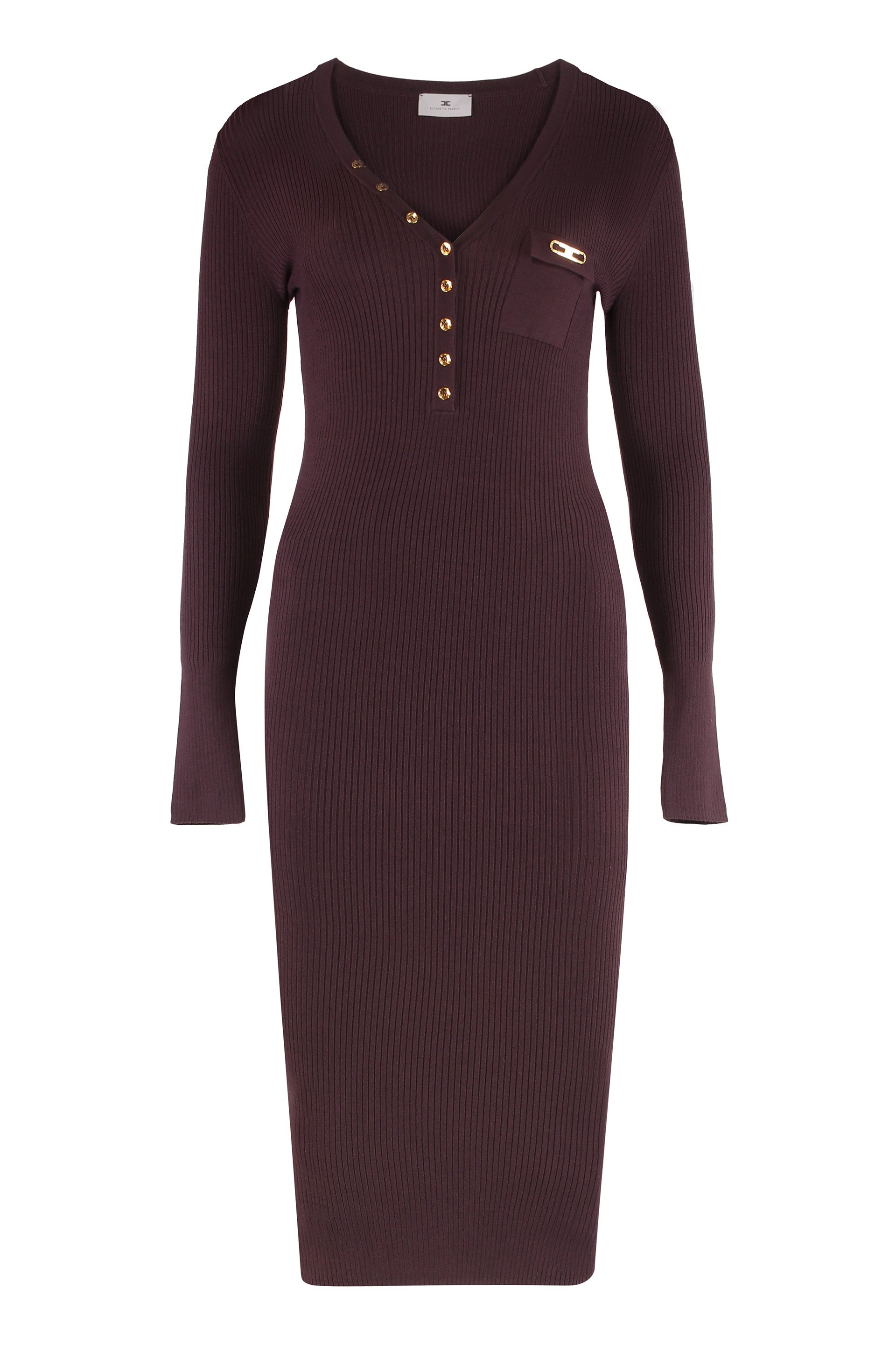 ELISABETTA FRANCHI Ribbed Knit Sweater with Button Detail