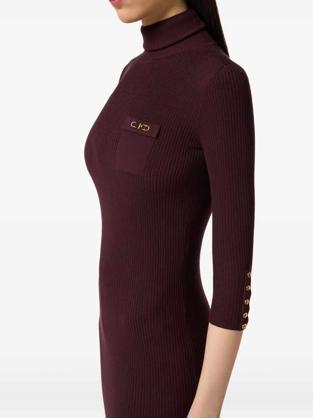 ELISABETTA FRANCHI Ribbed Knit Dress with High Neck