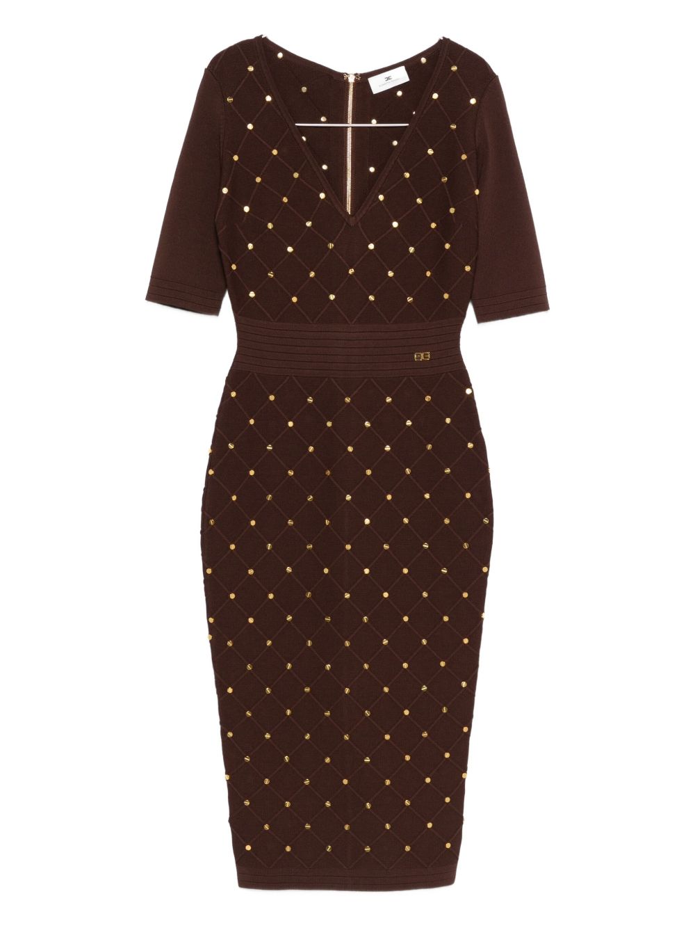 ELISABETTA FRANCHI V-Necked Midi Dress with Geometric Pattern