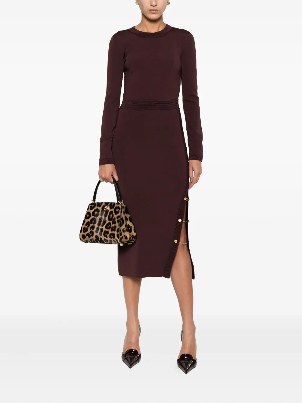 ELISABETTA FRANCHI Short Ribbed Mini Dress with Chain Decoration