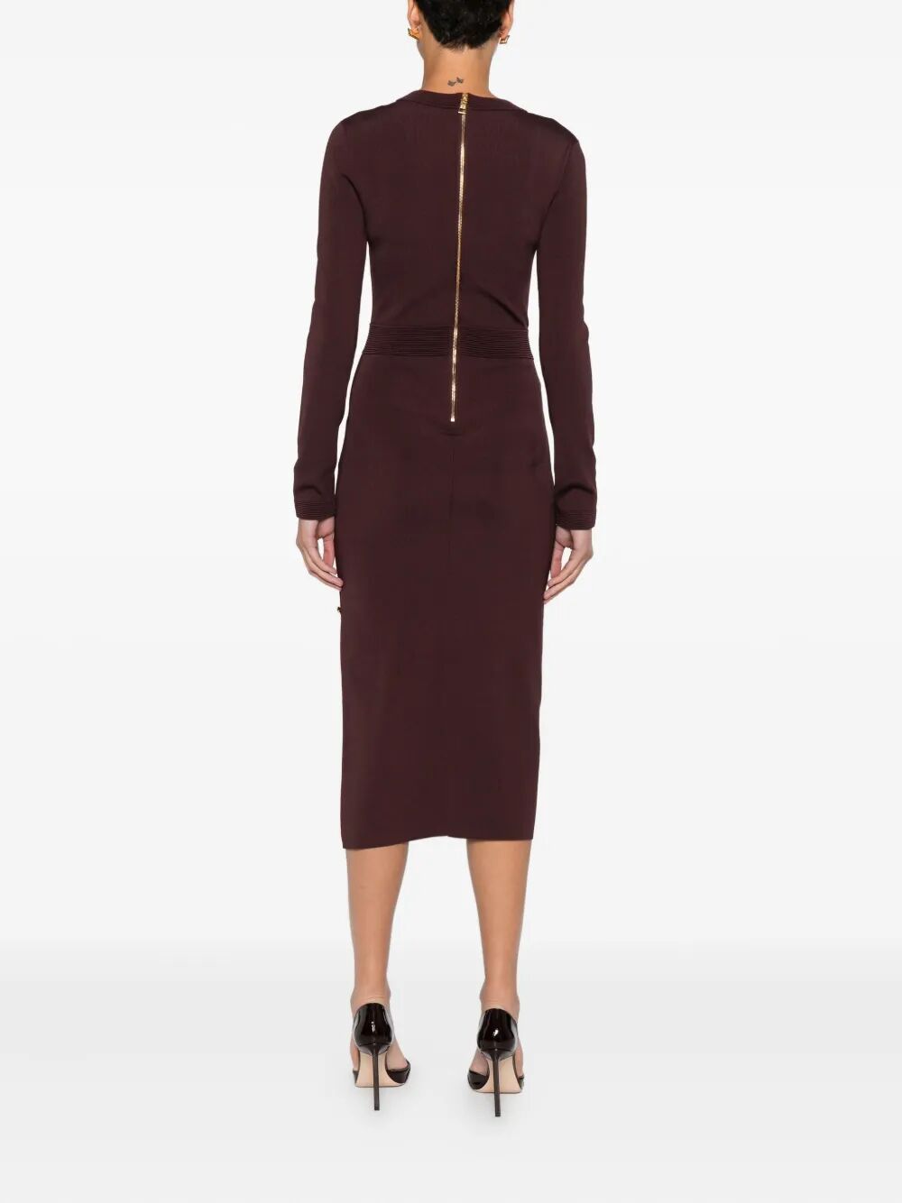 ELISABETTA FRANCHI Short Ribbed Mini Dress with Chain Decoration