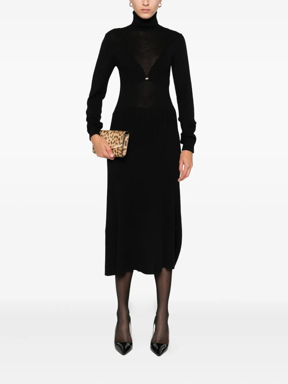 ELISABETTA FRANCHI High Neck Wool Blend Dress