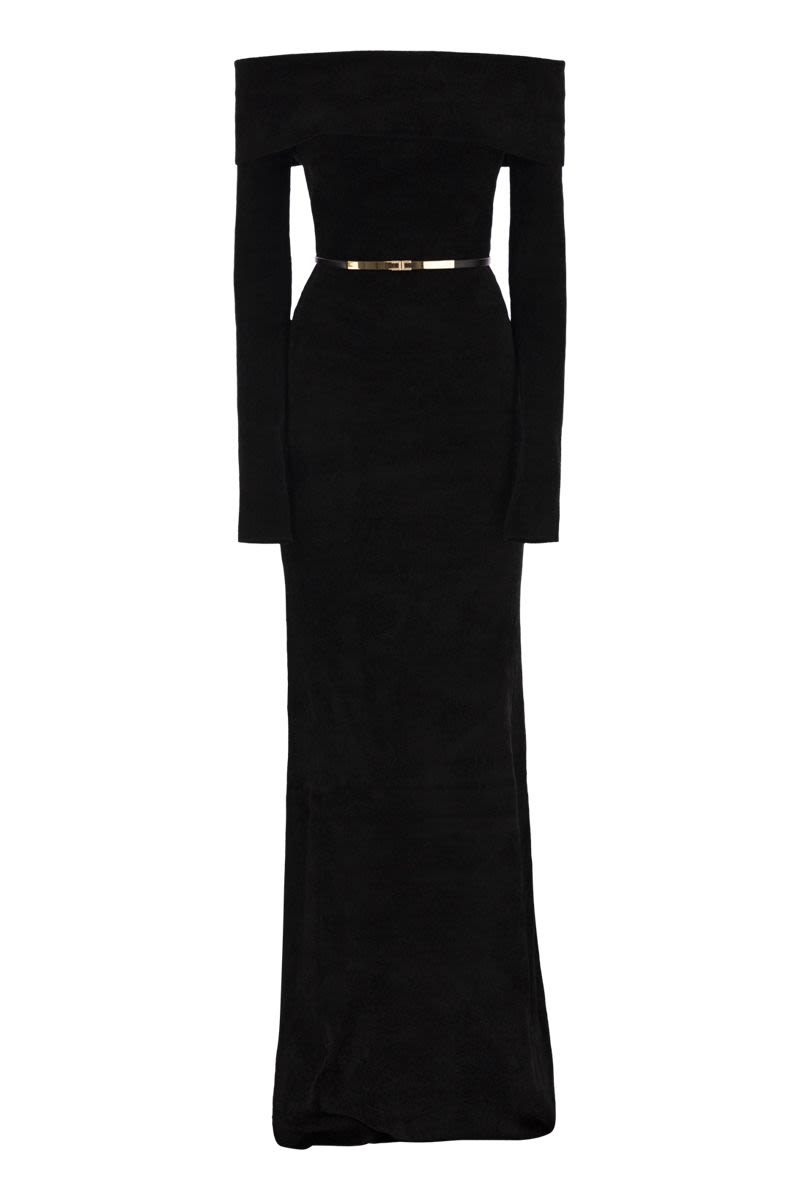 ELISABETTA FRANCHI Red Carpet Chenille Dress with Belt - Slim Fit