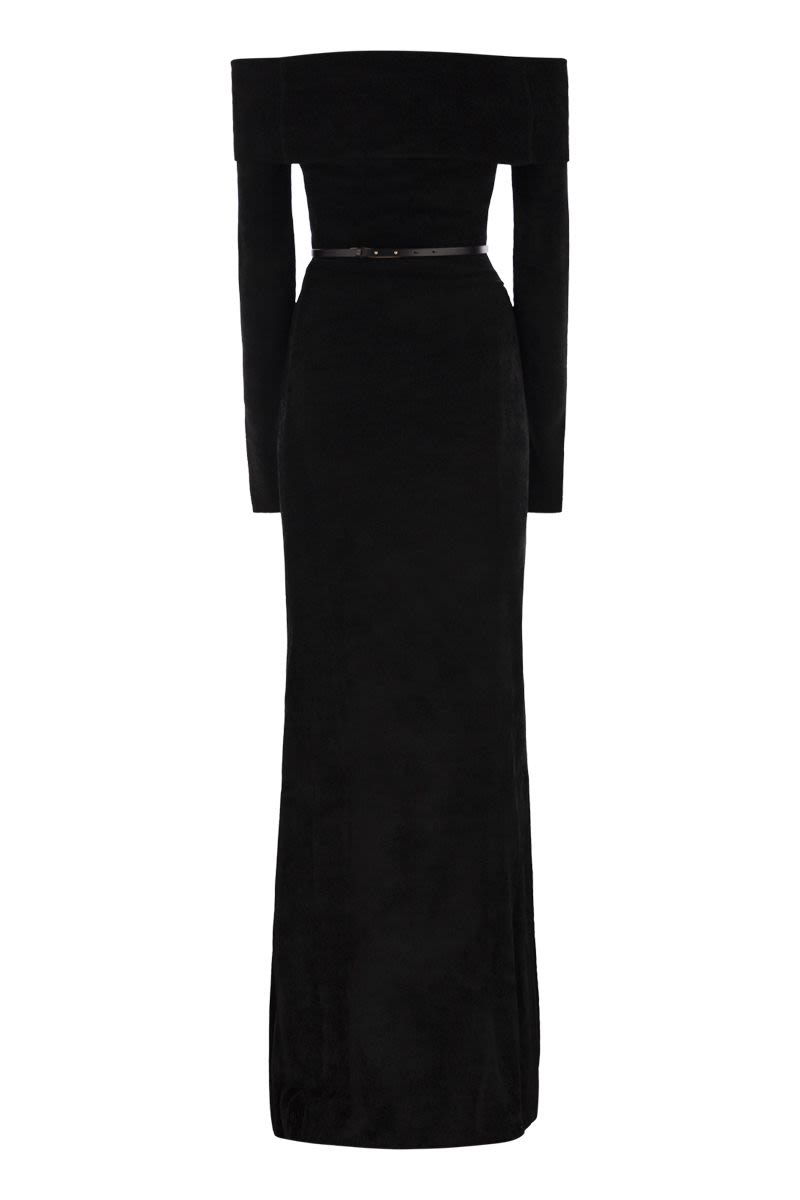 ELISABETTA FRANCHI Red Carpet Chenille Dress with Belt - Slim Fit