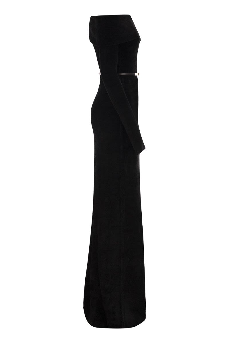 ELISABETTA FRANCHI Red Carpet Chenille Dress with Belt - Slim Fit