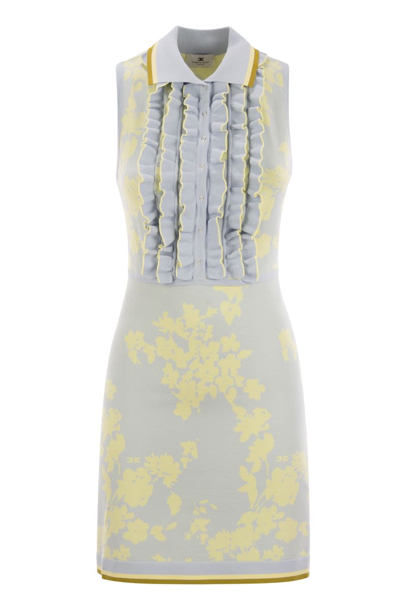 ELISABETTA FRANCHI Floral Jacquard Mini Dress with Ruffles