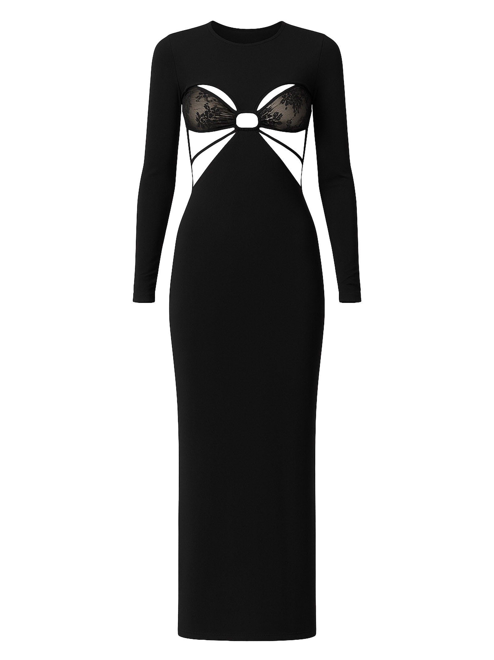 AMAZUIN Elegant Stretch Long Dress with Integrated Lace Support