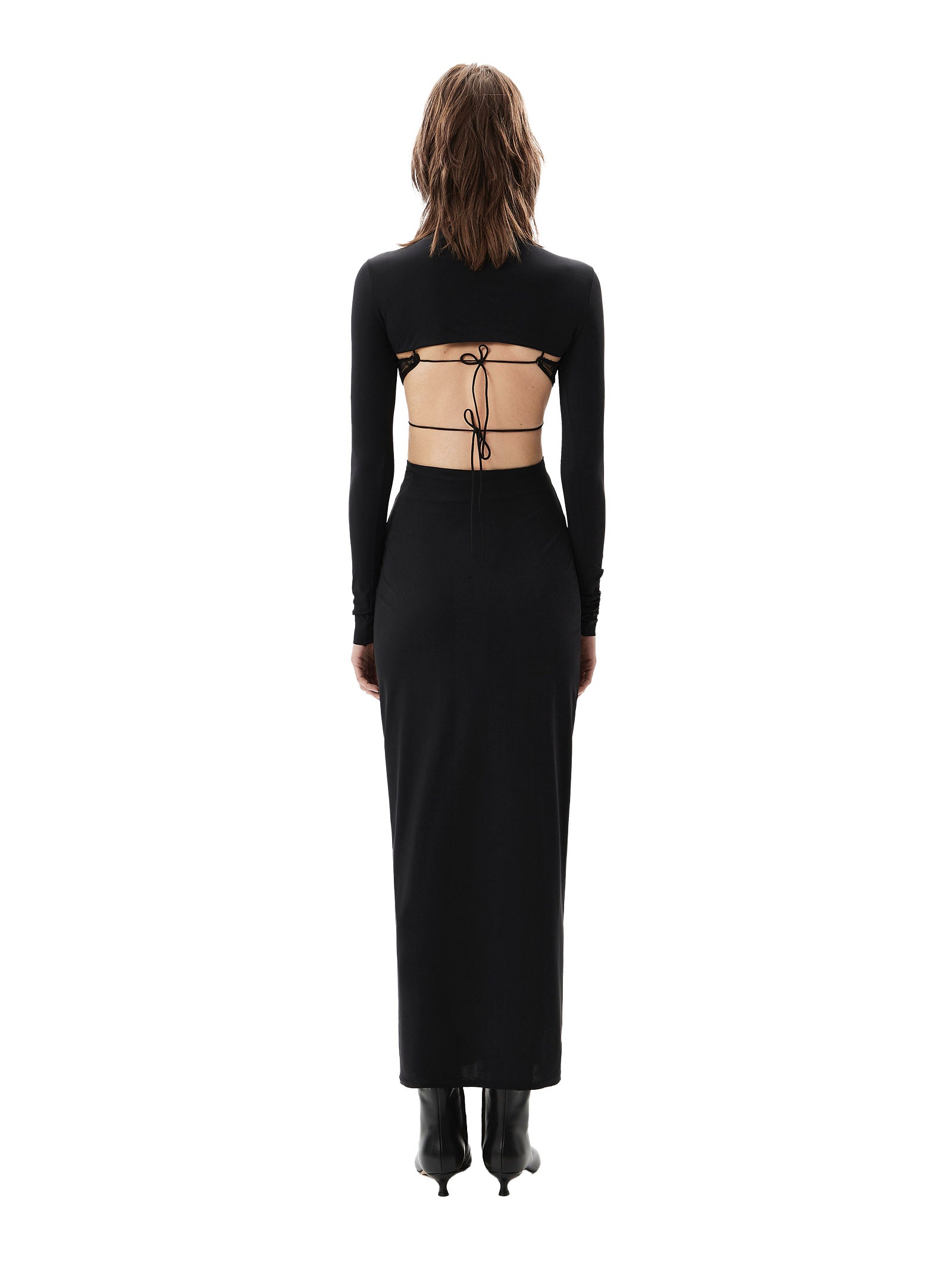 AMAZUIN Elegant Stretch Long Dress with Integrated Lace Support