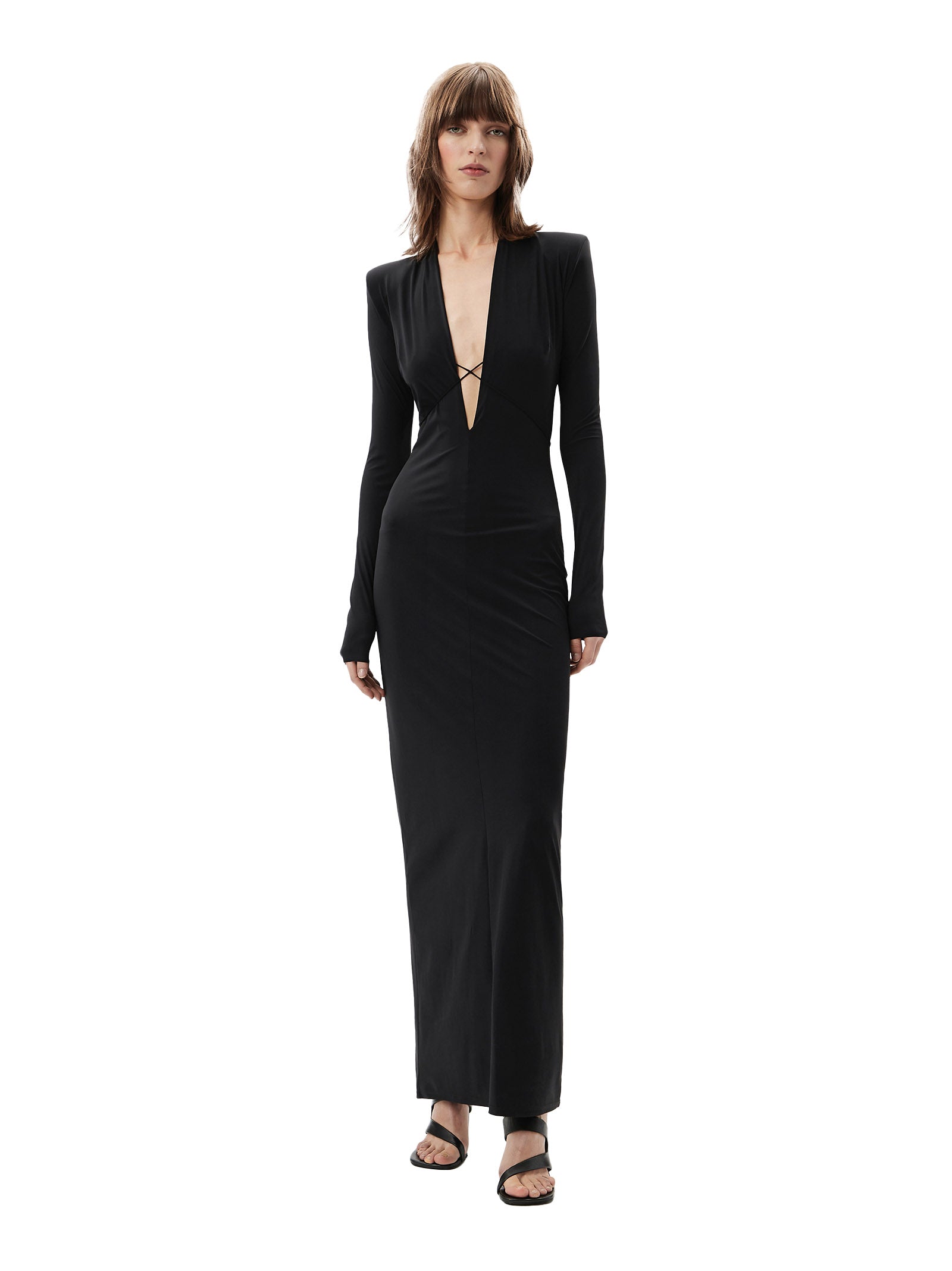 AMAZUIN Elegant Plunge V-Neck Stretch Long Dress for Women