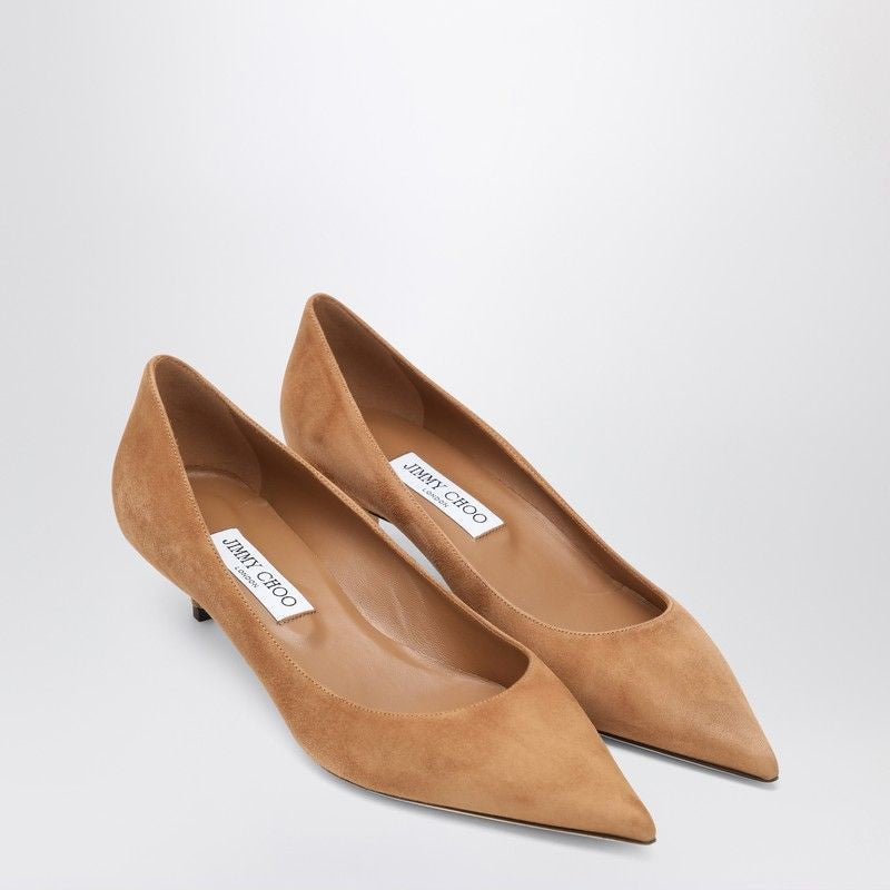 JIMMY CHOO Pointed Design Suede Pumps with Low Stiletto Heel