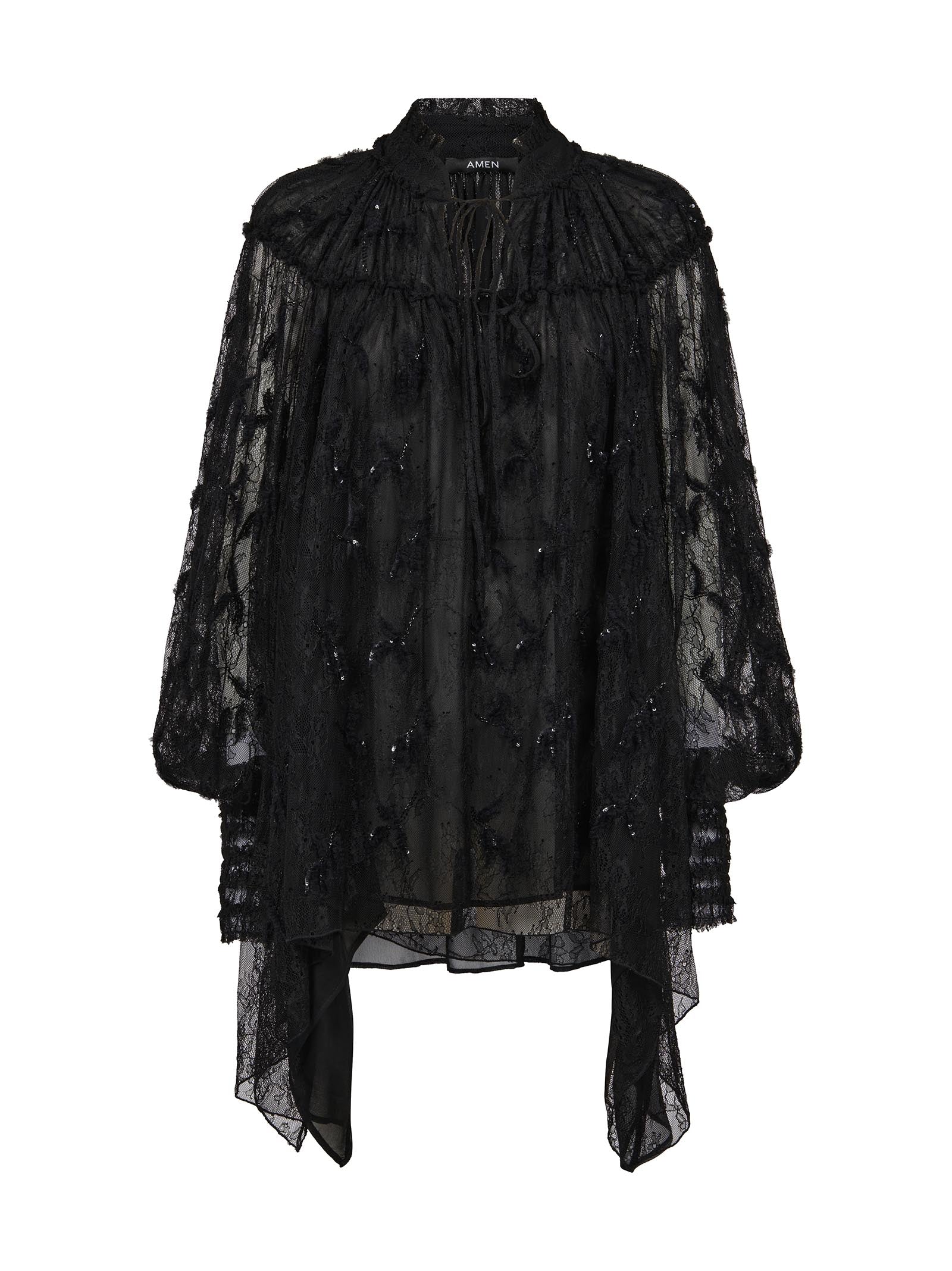 AMEN Floral Lace Blouse with Asymmetric Hem for Women