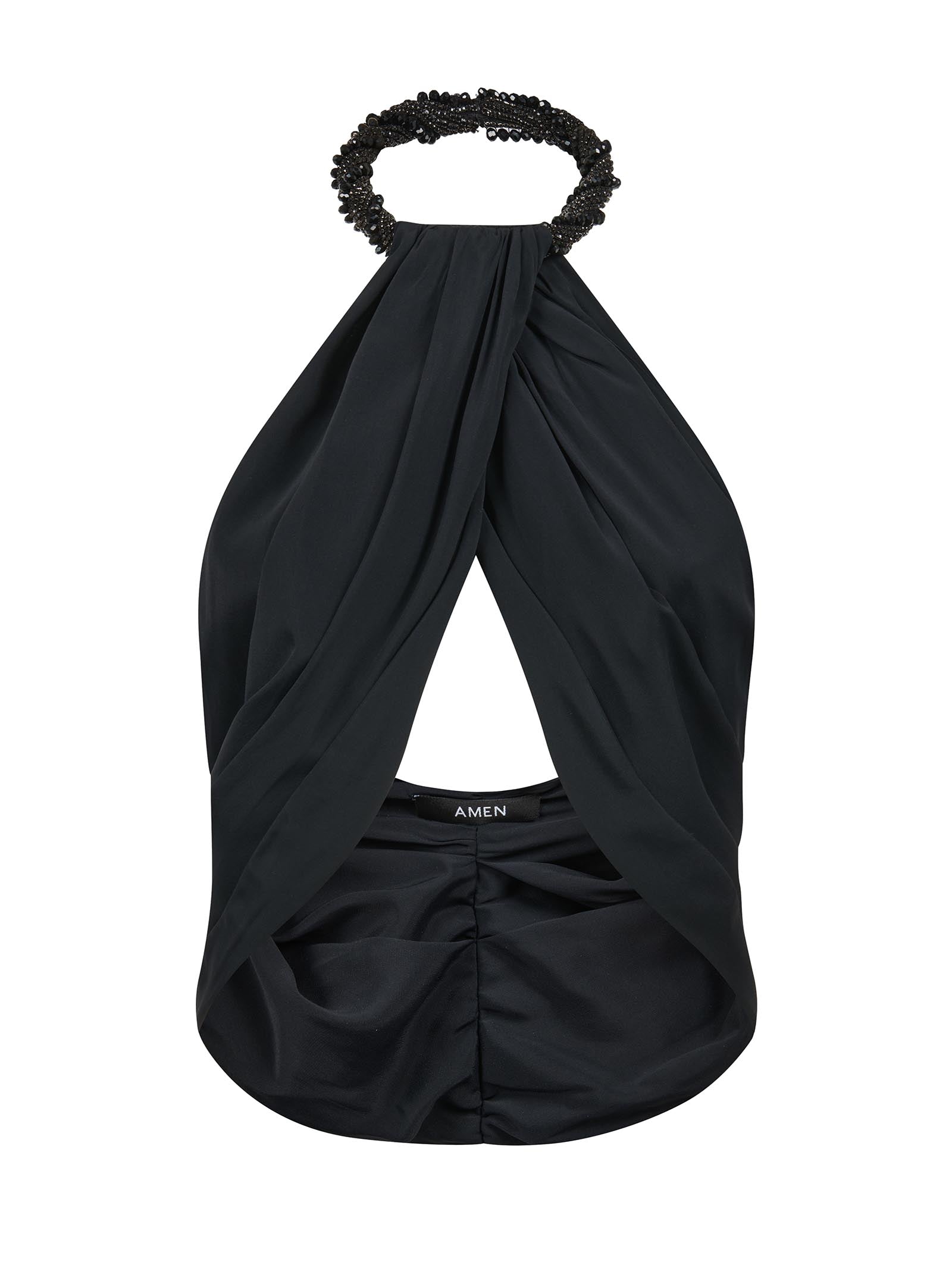 AMEN Asymmetric Beaded Embroidered Mini Top