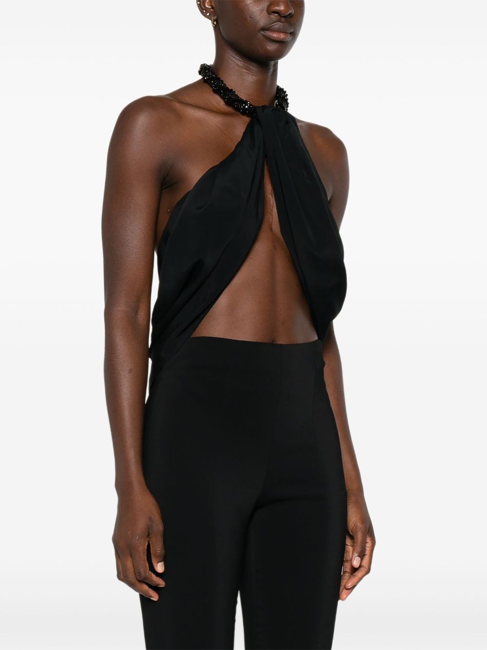 AMEN Asymmetric Beaded Embroidered Mini Top