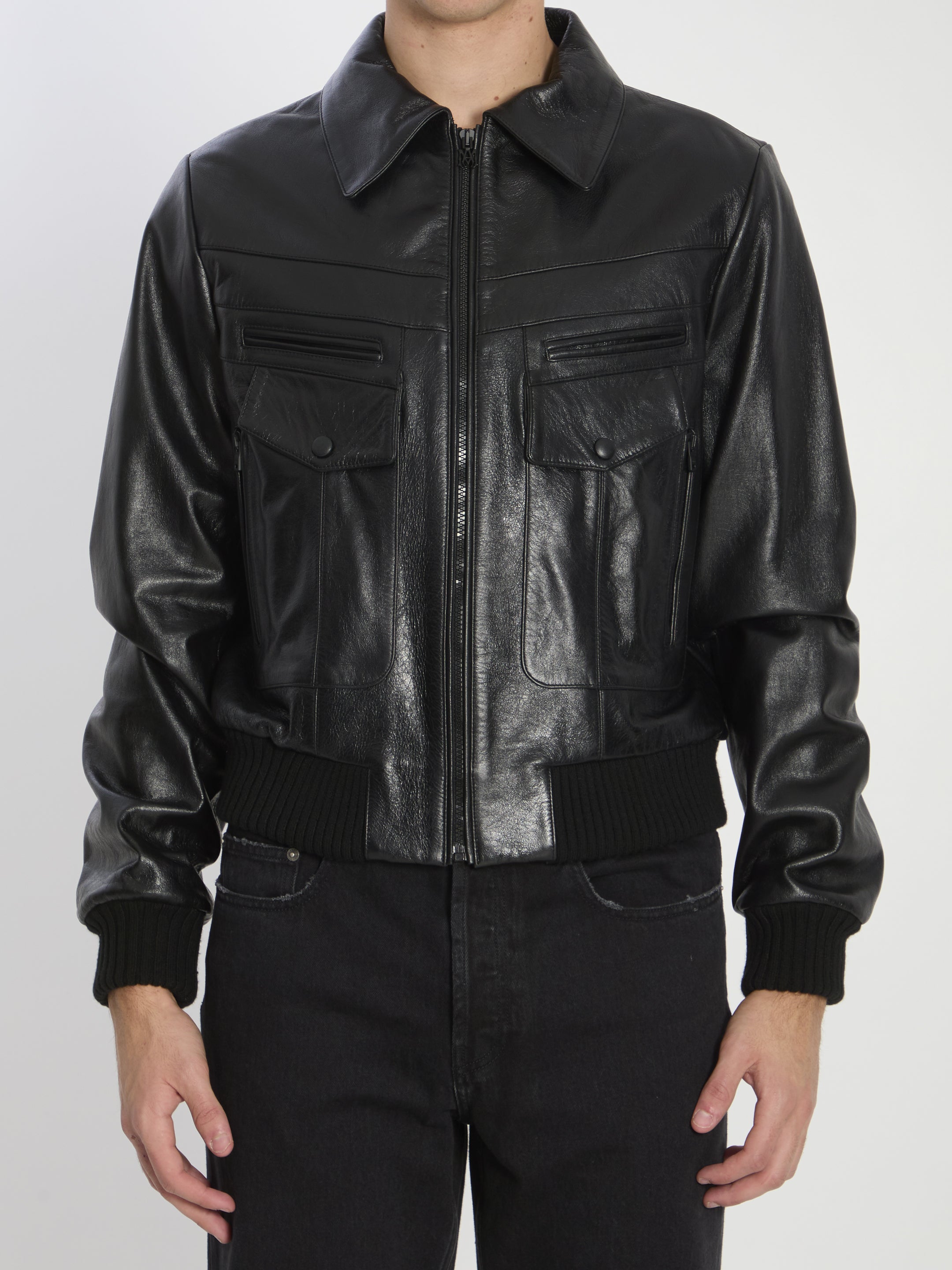 AMIRI Multi-Pocket Leather Bomber Jacket - Men's Regular Fit - Size IT 50