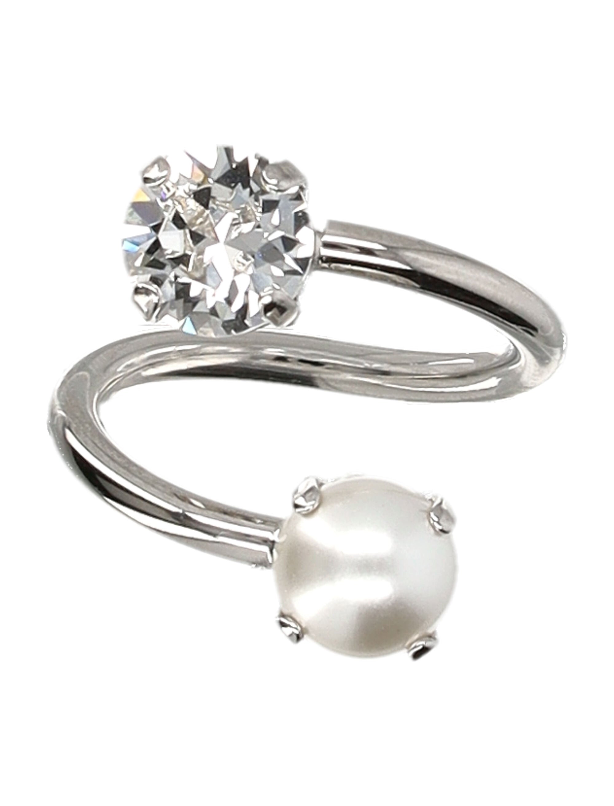 JUSTINE CLENQUET Spiral Adjustable Ring with Rhinestone and Pearl