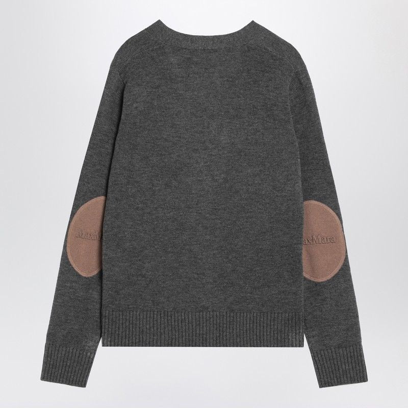 S MAX MARA Women's Relaxed Fit Wool Cardigan with Embossed Elbow Patches