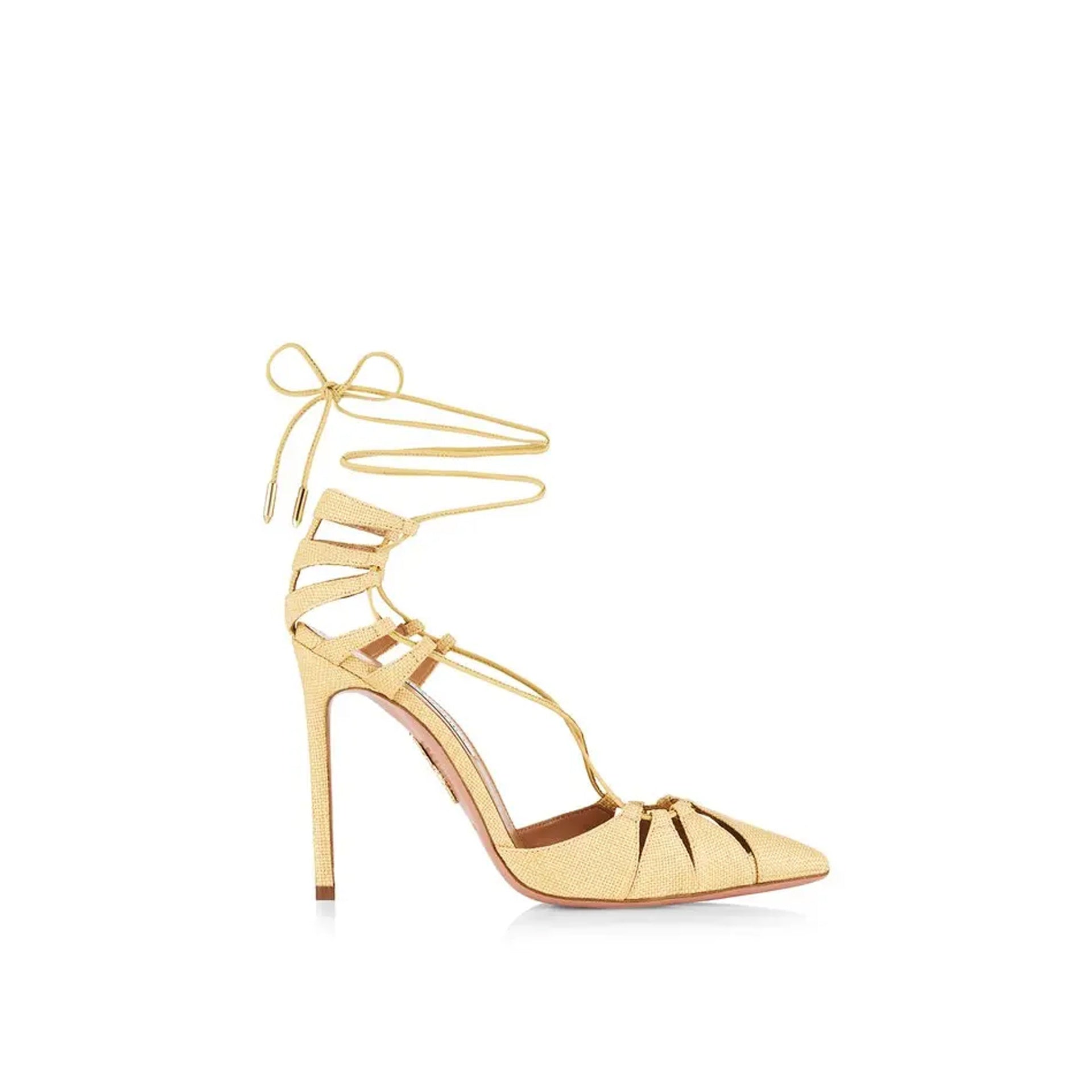 AQUAZZURA Bellissima Woven Raffia Stiletto Sandals - 14 cm