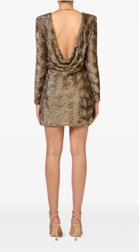 ELISABETTA FRANCHI Mini Sequin Tulle Dress with Shoulder Pads