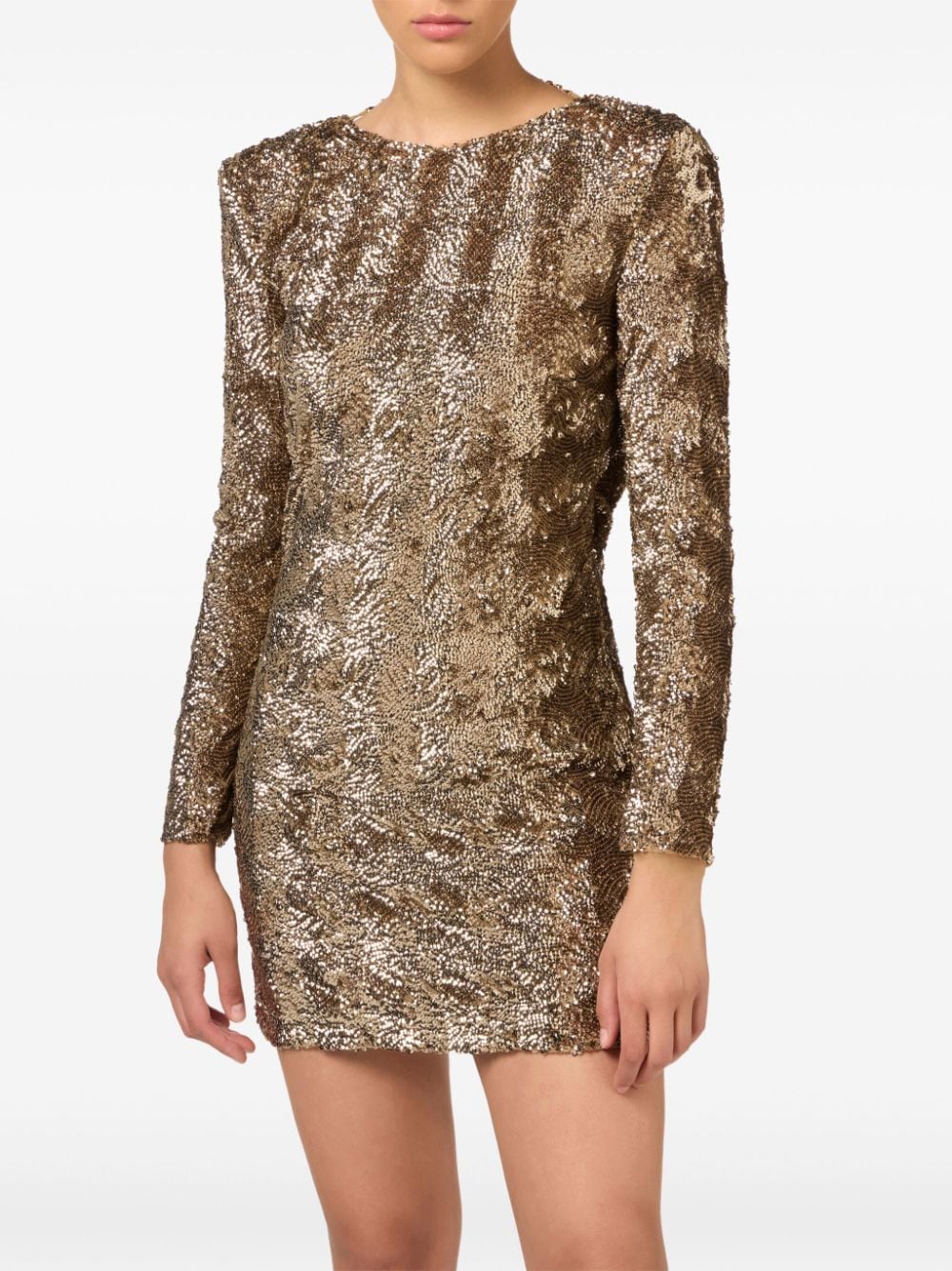 ELISABETTA FRANCHI Mini Sequin Tulle Dress with Shoulder Pads