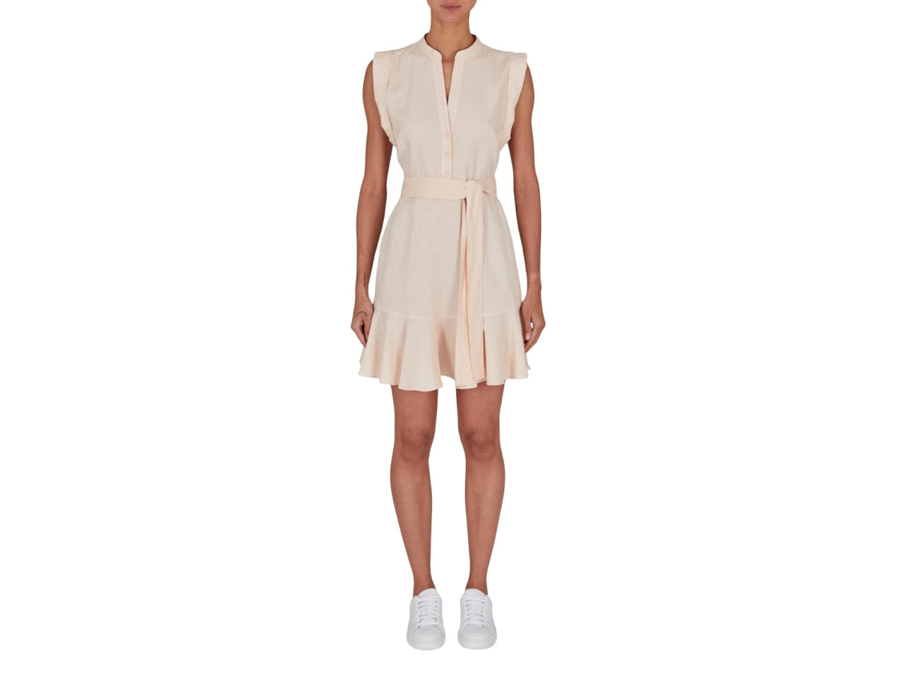 ARMANI EXCHANGE Elegant Sleeveless Dress with Mandarin Collar and Flounced Hem