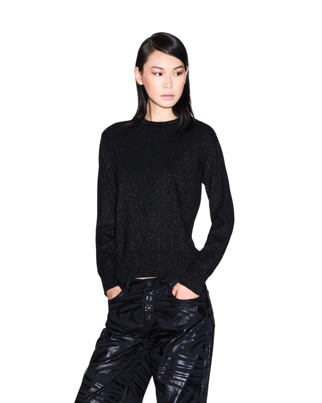 ARMANI EXCHANGE Women's Shiny Sweater with Classic Crew Neck