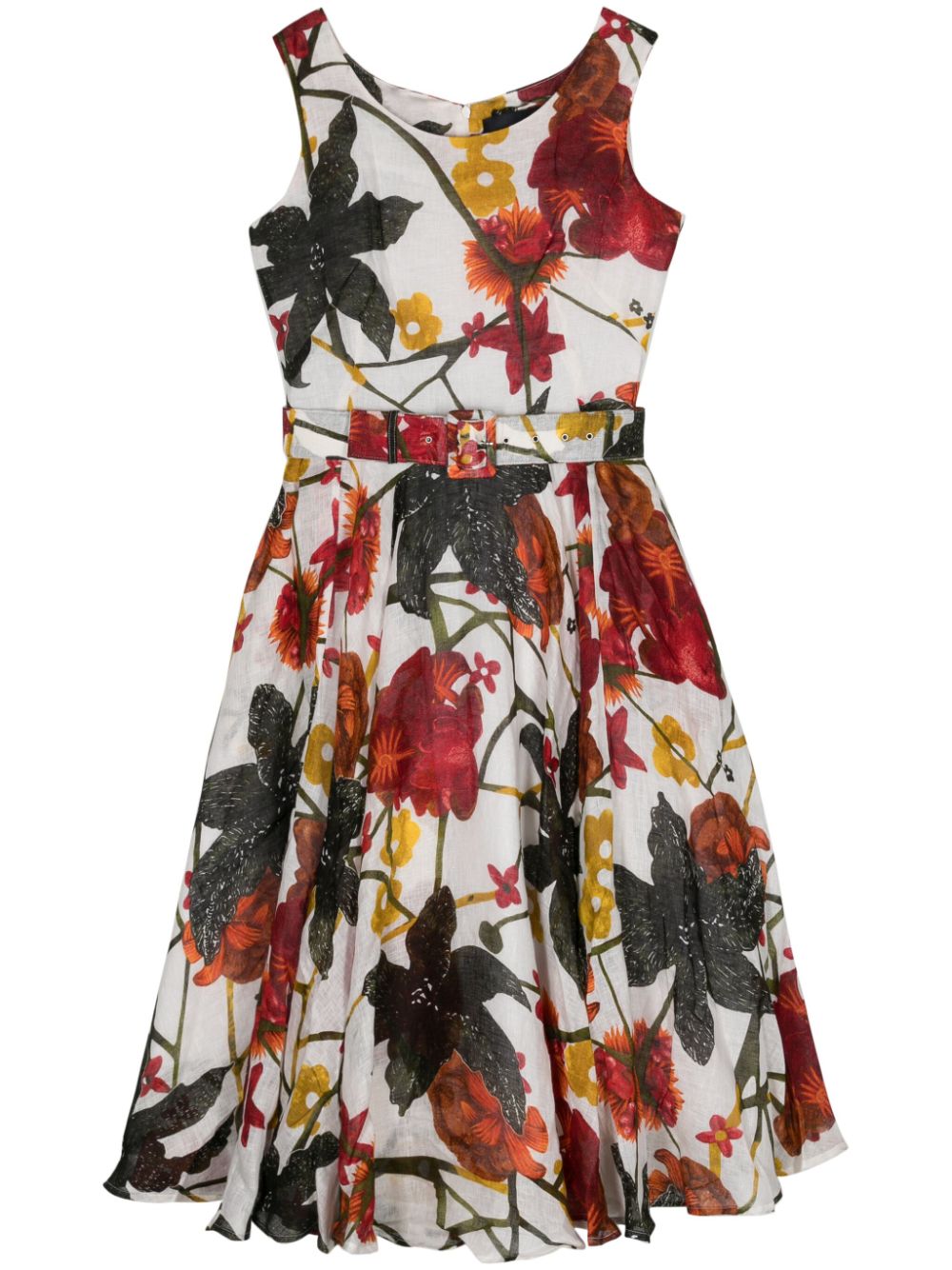 SAMANTHA SUNG Floral Print Midi Dress with Detachable Belt