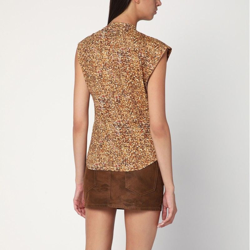 ISABEL MARANT Asymmetrical Nayda T-Shirt with Ochre Print - Women's