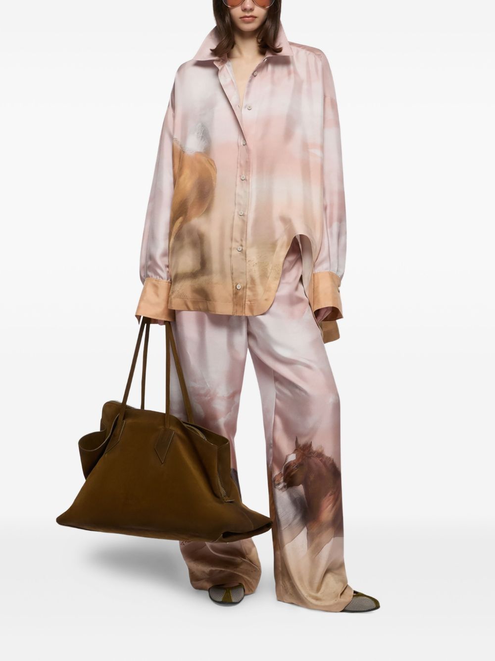 ATTICO Mini Horse-Print Silk Twill Diana Shirt