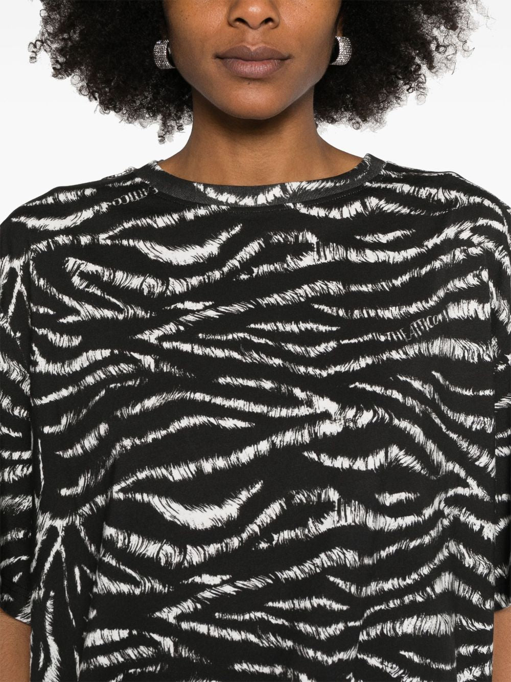 ATTICO Oversized Zebra Print T-Shirt with Stylish Slit - Mini